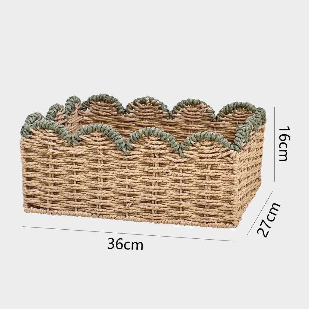 Nordic Handmade Rattan Woven Rectangular Storage Basket for Desk and Snacks