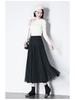 Brand Discount Women's High Waist Pleated Silk Midi Skirt with Puffy Mesh Overlay