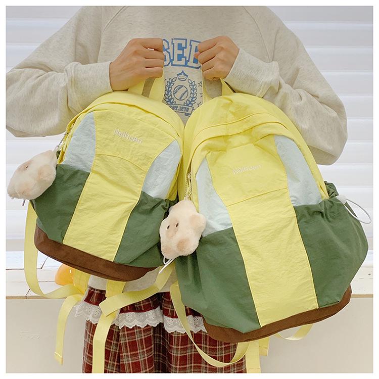 Autumn Waterproof Nylon Backpack: Versatile Color-Block Design for Students and Outings