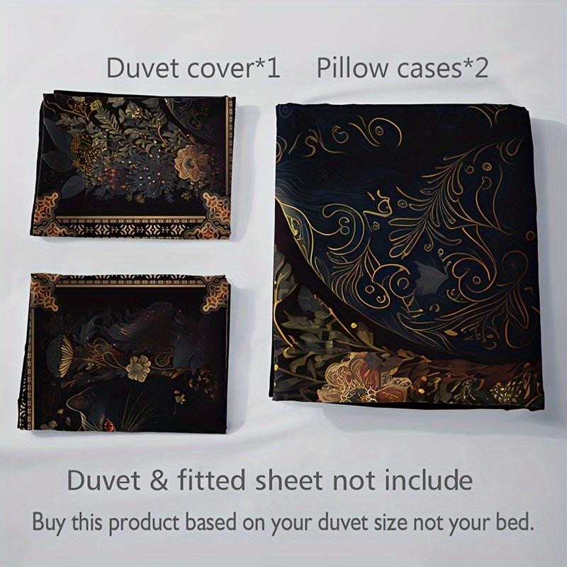 3pcs Duvet Cover Set (1*Duvet Cover + 2*Pillowcase, Without Core), Flower Animal Cat Print Bedding Set, Soft Comfortable