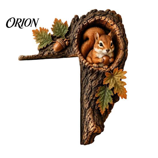 Kleines Tier Peeking Ornament Chipmunk Baumhöhle Tür-Topper, Waldrahmen Dekoration, 3D Holz Rustikale Wohnkultur Akzente Niedliche Ecke für Bauernhaus B