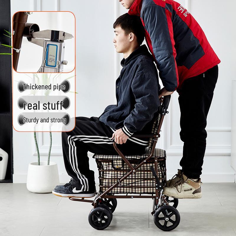 Foldable Mobility Scooter: Pushable & Rideable Elderly Walker with Four Wheels, Portable Shopping Assistant