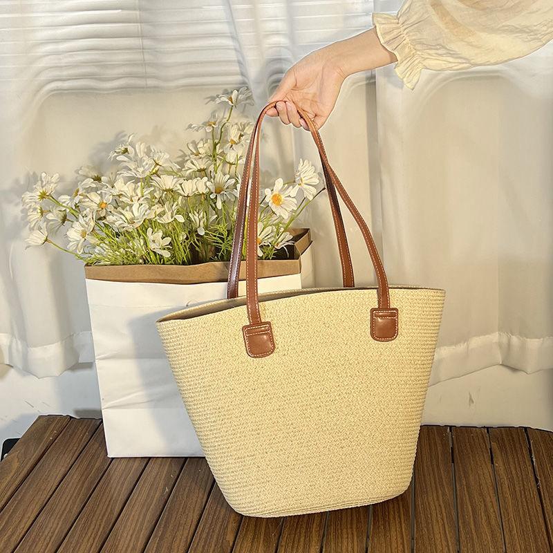 Summer striped shoulder commuter straw bag new large capacity casual fashion women's beach tote bag