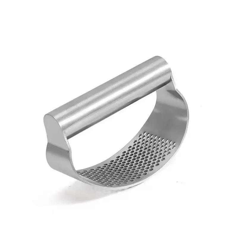Stainless Steel Garlic Press and Peeler with Ring Grip