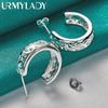 925 Sterling Silver Semicircle  Hollow Plant Stud Earrings For Women Fashion Charm Jewelry