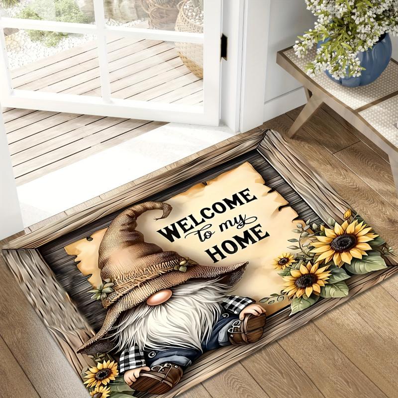 VIKAMA Sunflower Welcome Home Doormat Soft Flannel Machine-Washable Floor Mat Entrance Hallway Rug Home Decoration