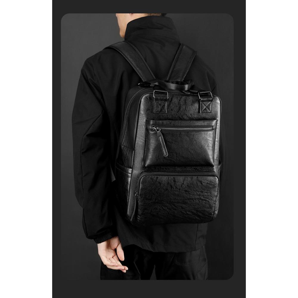 Men's Large Capacity Leather Backpack Business Casual Laptop Bag for Travel
