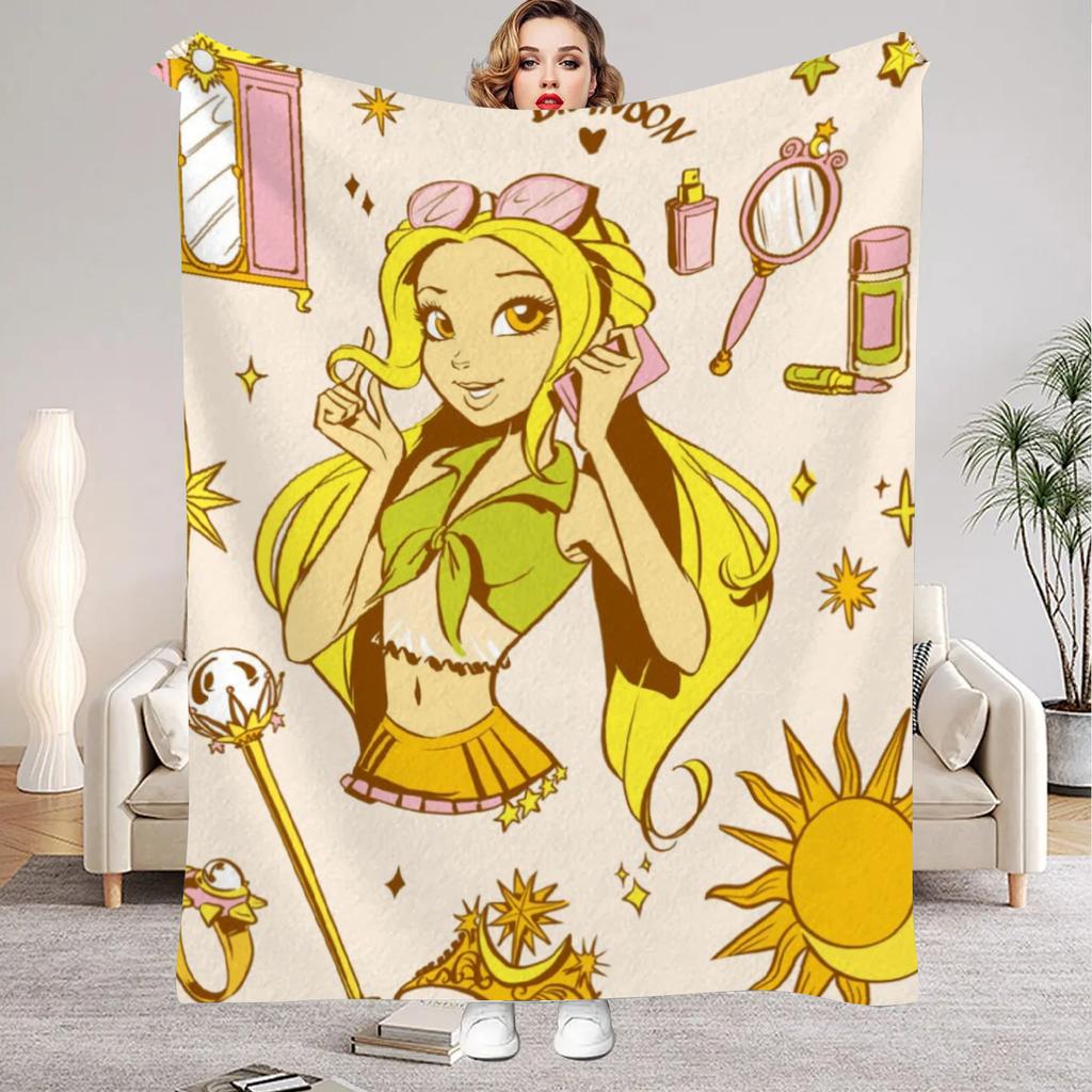 W-Winx C-Club Blanket Beauty Girl Print Flannel Blanket for Home Living Room Bedroom Decor New Year Christmas Gift for Kids