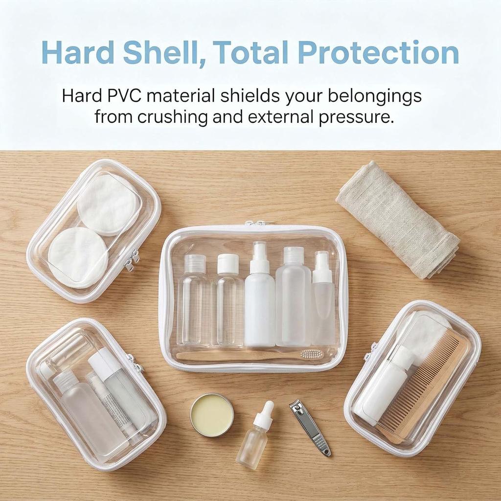 6 PCS Clear Hard Shell Zipper Cases, Diaper Bag Organizer Pouches (2M+4S) | Waterproof Cosmetic Bag, Travel Toiletry Pouch Set