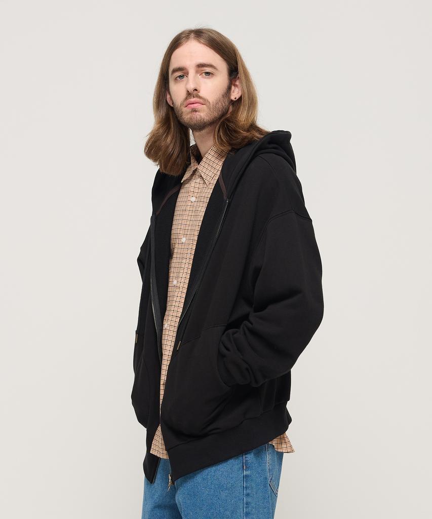Cargobros Circle Pocket Oversized Zip-Up Hoodie (Black)