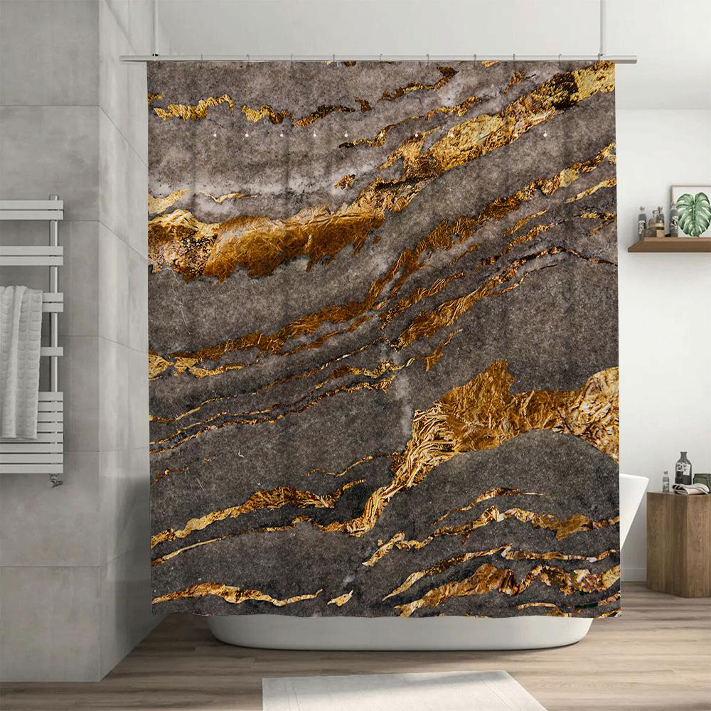 Luxurious Black Marble Shower Curtain with Custom Name Monogram Personalized Decor for Bathroom, Perfect Gift Ideas for Her (Gol