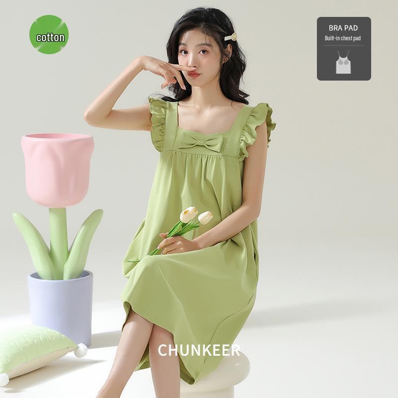 

Pure Cotton Korean-Style Women s Summer Camisole Nightdress with Short Sleeves M