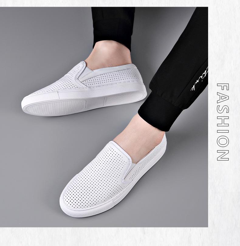 New Summer Shoes for Men Fashion Genuine Leather Casual Shoes Breathable Micropore Skateboard Shoes Comfortable Slip-on Loafers