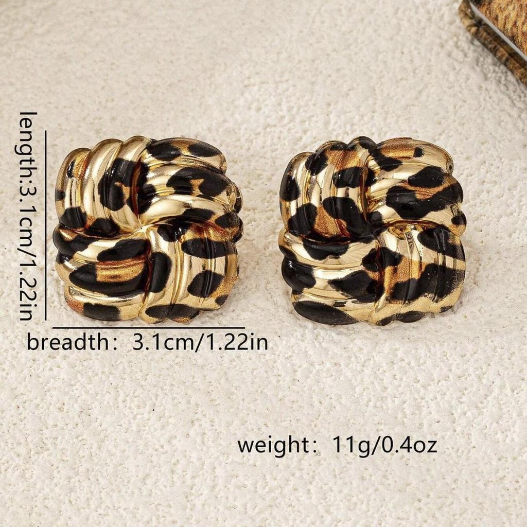 Fashion Leopard Print Geometric Square Earrings for Women Geometric Earrings Daily Wear