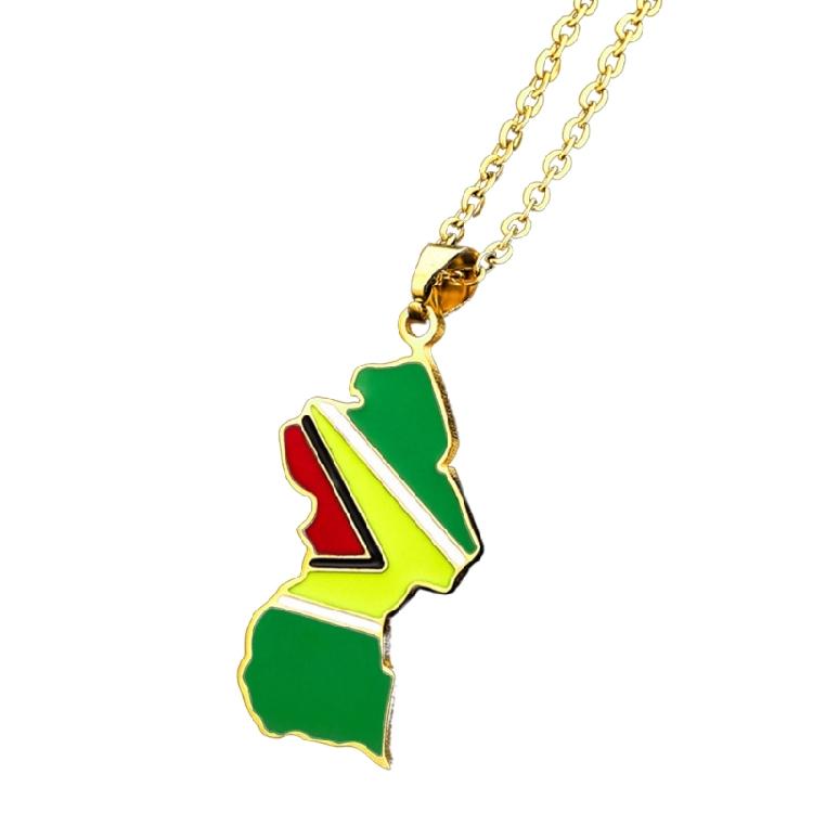 Vintage Guyana Map Necklace Simple Flag Symbol Necklace Statement Jewelry