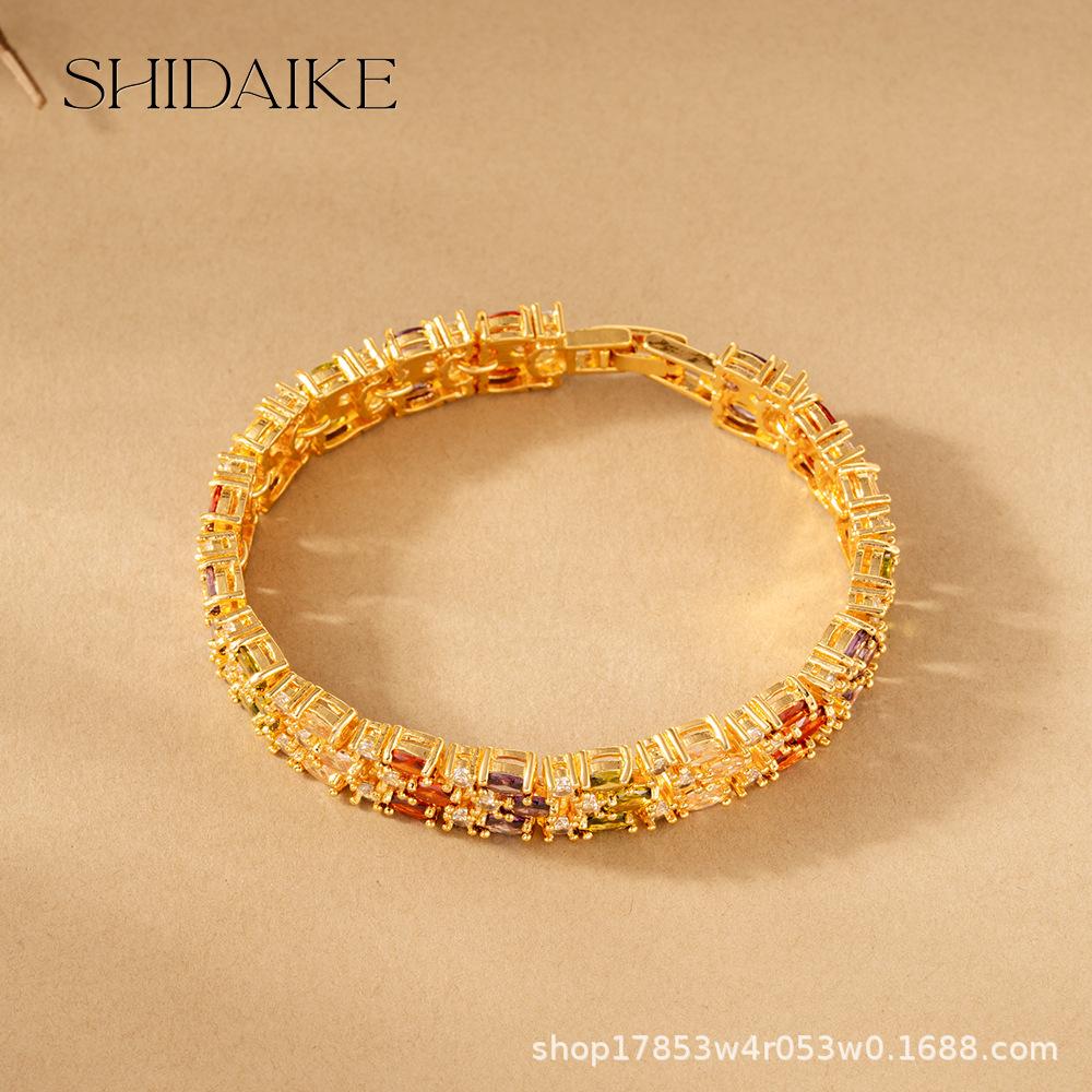 Best-selling Europe, America, the Middle East TK color zircon inlaid bracelet jewelry manufacturer straight hair atmospheric bracelet fashion high