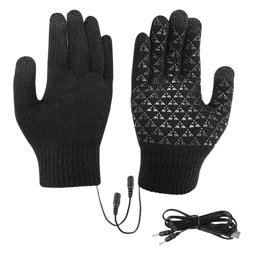 Electric Heated Gloves Touch Screen Full Finger Warmer Knitted Gloves Hand Warmer for Backpacking Mountaineering Riding Camping
