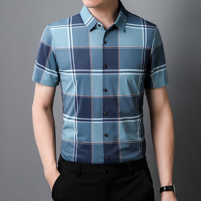 

Летняя мужская короткая рубашка, новая молодежная деловая мода, повседневная рубашка с короткими рукавами и лацканами в клетку, мужская одежда XL