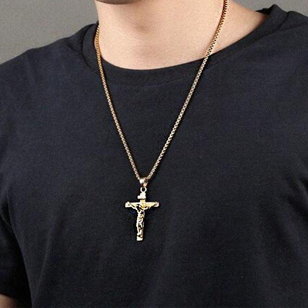 Street Style Metal Clavicle Chain Men Double Layer Choker Korean Style Jewelry Jesus Cross Necklace