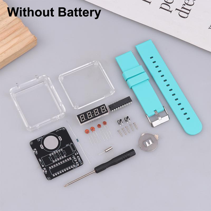 1Set Diy Electronic Watch Kit Led Digital Tube Display Creative Soldering Project Transparent Case Diy Kit (Without Battery)