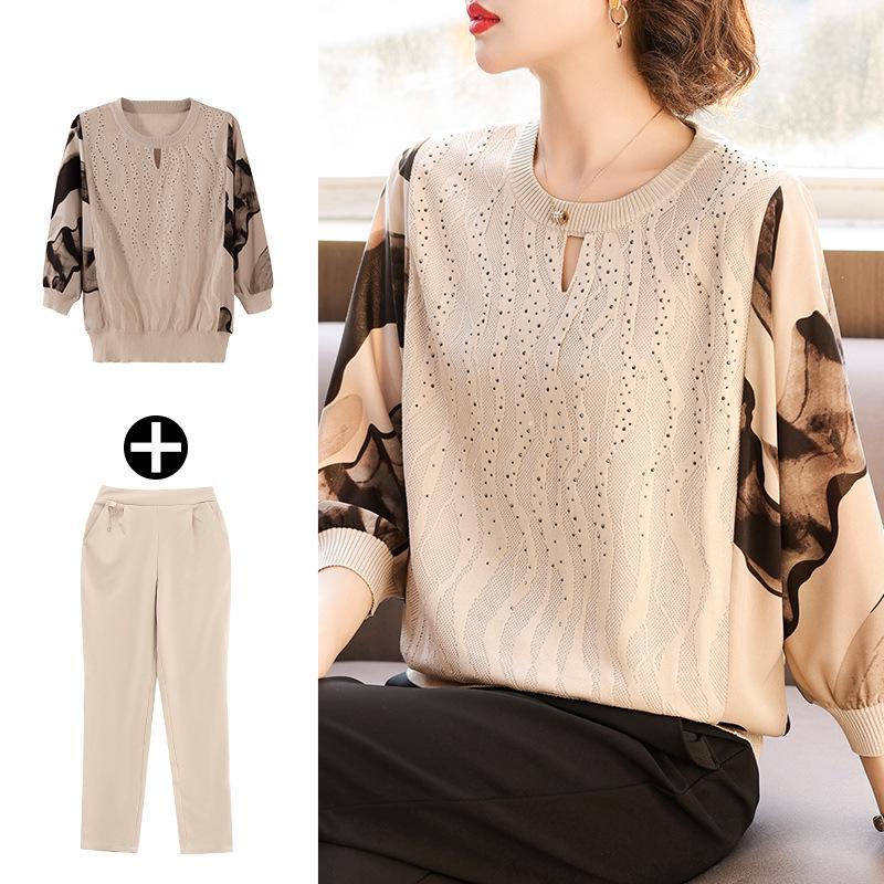 2025 Herbst-Strickoberteil für Mama - Modisches leichtes T-Shirt für Frauen mittleren Alters