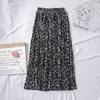 Qooth Summer Mid Length Pleated Skirt Leopard Print Chiffon Skirt Casual Elegant Women Skirts QT120
