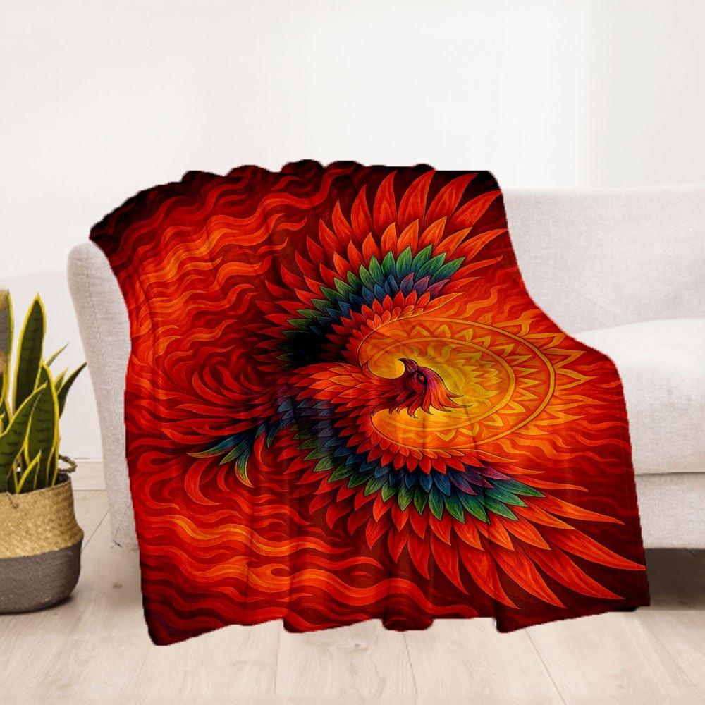 "Phoenix Rising: Vibrant Art Print - Firebird Symbol of Renewal"Blanket Flannel Throw Blanket for Sofa, Bed, Travel, Camping, Office, Couch,