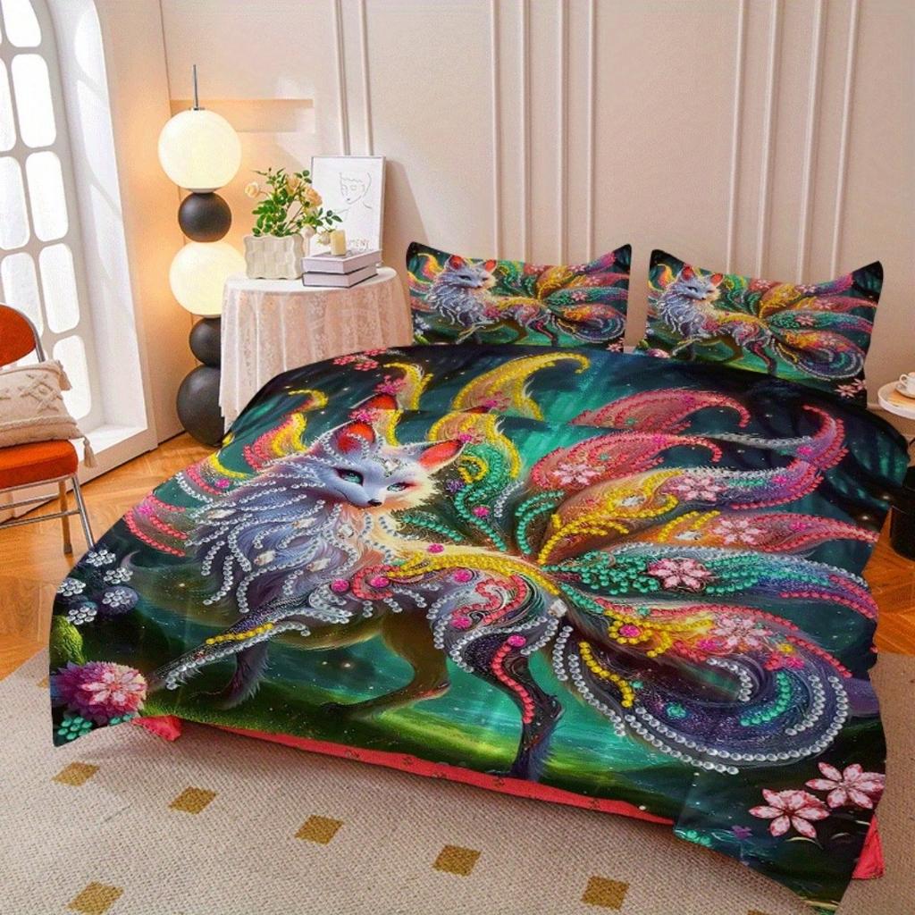 2/3pcs Nine-tailed Fox Fairy Printed Quilt Cover Set HD Digital Printed Quilt Cover Set Contains Quilt Cover and Pillowcase -