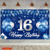 2D Sweet 16 Birthday Backdrop with Balloons and Stars Photo Background
