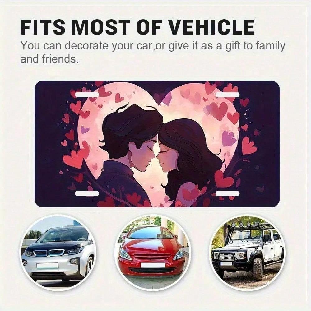 Valentine's Day License Plate Frame Rustproof Aluminum Universal 5.9x11.8in Fade-Resistant Decorative Car Accessory Gift
