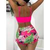 Women's Neon Green Tropical Leaf Two Piece Swimsuit - High Waisted Drawstring Bikini Set