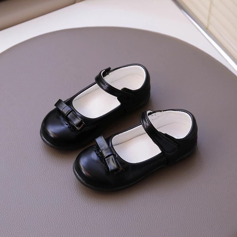 Girls School Shoes Black White Matte Kids Princess Shoes with Simple Bow 2025 New Children Flat Shoes Round Toes Soild Color