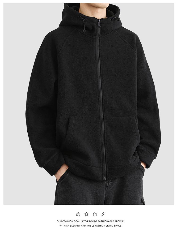 Męska jesienno-zimowa kurtka z kapturem z dwustronnego polaru