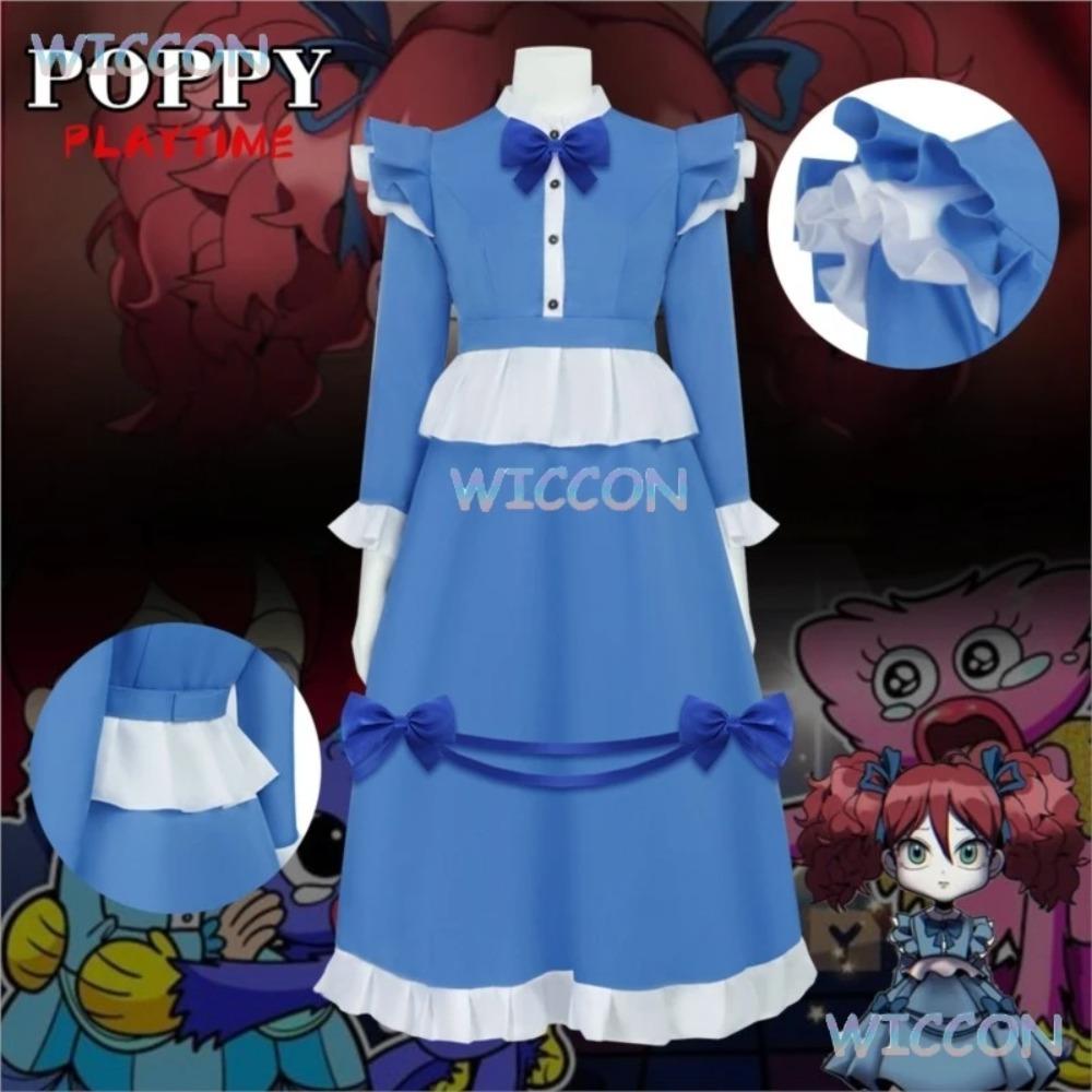 Gioco Poppy Cos Playtime Ragazza Capelli Rossi Il Costume Cosplay Poppy Vestito Donne Ragazze Vestito da Cameriera Blu Lolita Vestito per Festa di Halloween