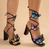 Fashion Brand Design Embroidered Butterfly Lace Up Sandals Women 2025 New Summer Sexy Super High Heel Sandals Fashion Party Dress Shoes