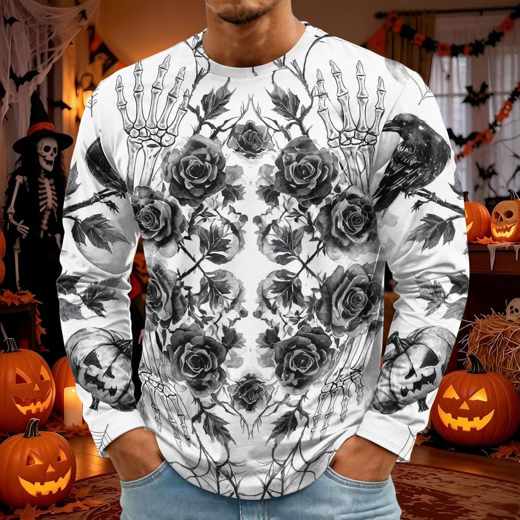 Men's Halloween Print Round Neck Long Sleeve T-Shirt