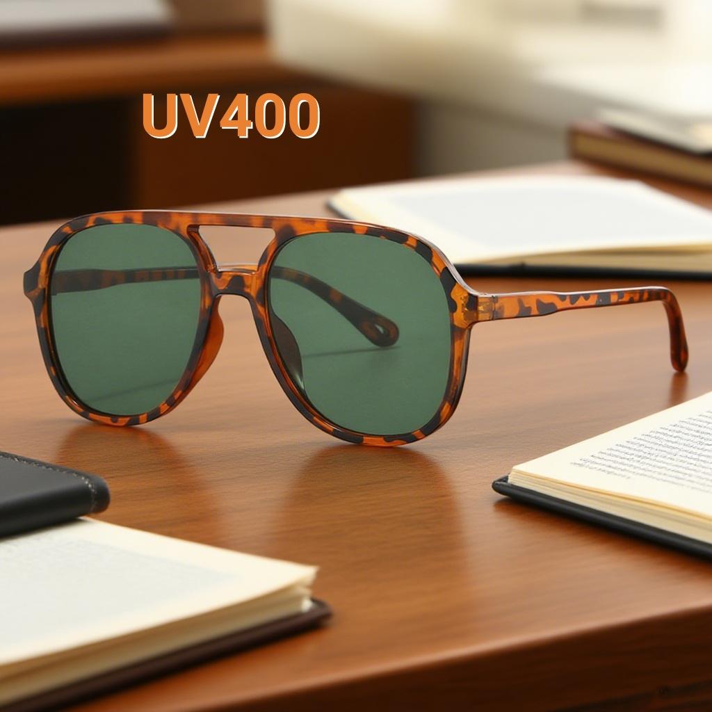 Yiran Glasses Women's Light New Leopard Pattern Double Beam Toad Shaped Sunglasses Retro Super Neutral Large Frame Uv400 Sunscreen Sunglasses Cm
