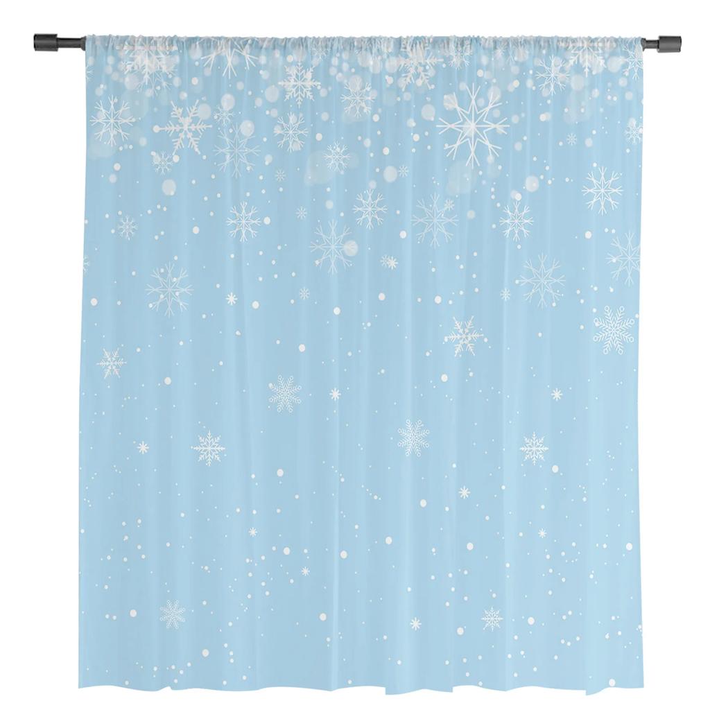 Christmas Snowflake Blue Sheer Curtains for Living Room Decoration Window Curtains Kitchen Tulle Voile Curtains