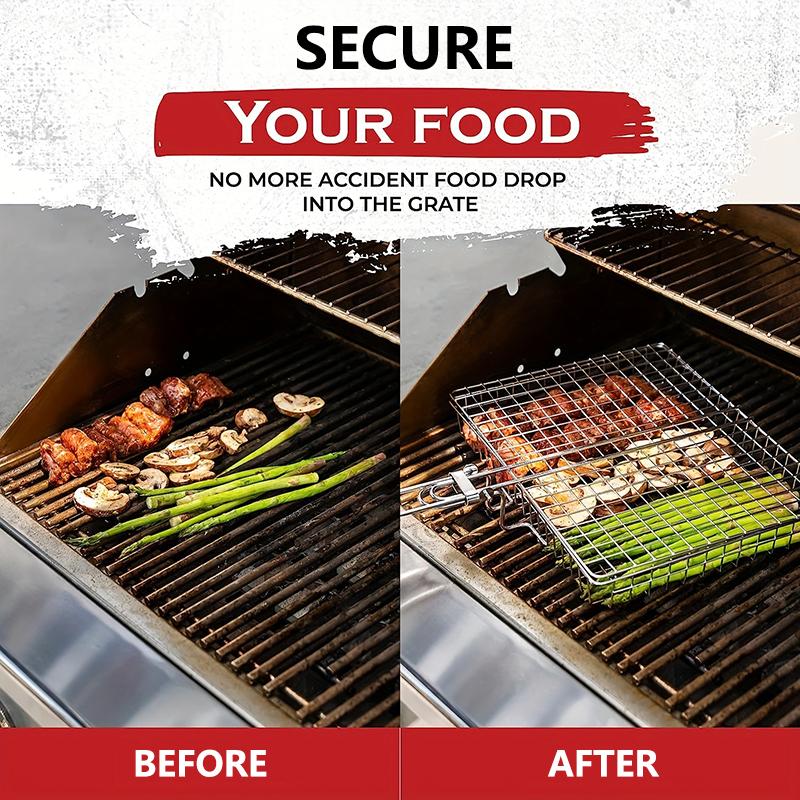 Edelstahl Faltbarer Grillkorb Geeignet für Gemüse, Steak, Fisch, Garnelen, Outdoor-Camping, Partys, Grillwerkzeuge