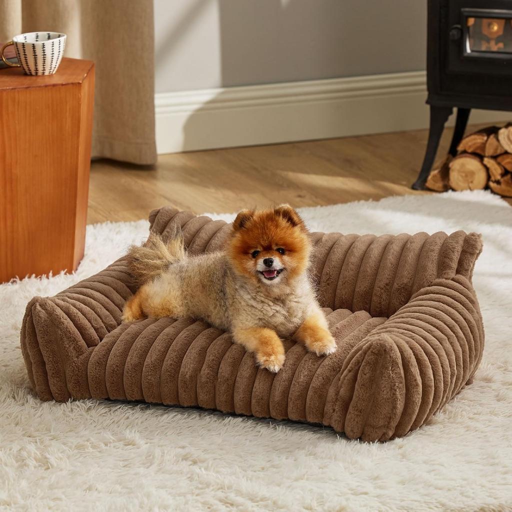 Self-Warming Plush Pet Couch Bed - Calming Orthopedic Sofa for Cats & Small Dogs, Removable Washable Cover with Non-Slip Bottom