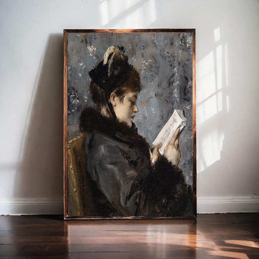 Girl in Pink Dress Romantic Oil Painting Art Print Poster Classic Art Portrait Poster Canvas Painting Woman in Black Dress Decor