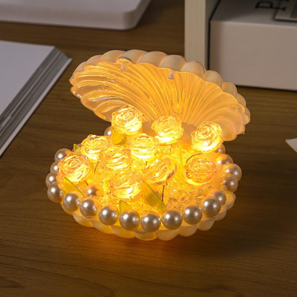 Warm Light Shell Night Light Handmade Shell Shaped Rose Night Light DIY Tulip Design Shell Table Lamp Birthday Gift