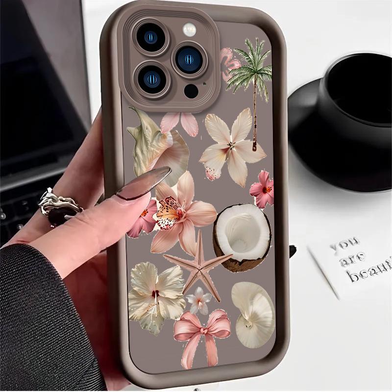

Aesthetic Coastal Beach Vacation Hibiscus Case for iPhone 17 Air 16 E 15 14 Plus 13 12 Mini 11 Pro Max Silicone Dustproof Cover iPhone 11