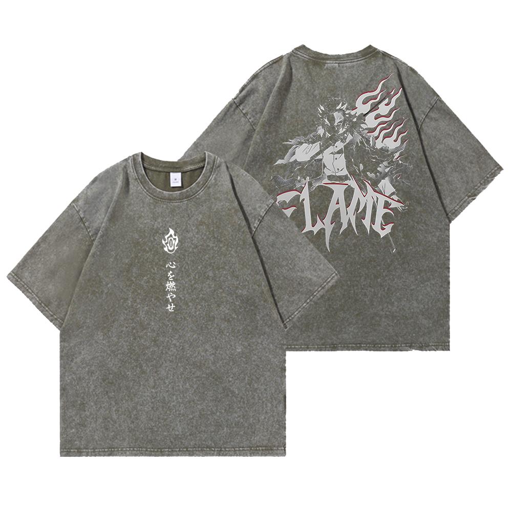 Washed Acid Washed T Shirt Man Demons Slayer Anime Y2K Classic Casual T-Shirts Summer O Neck Hip Hop Tee Shirt Oversize Clothing