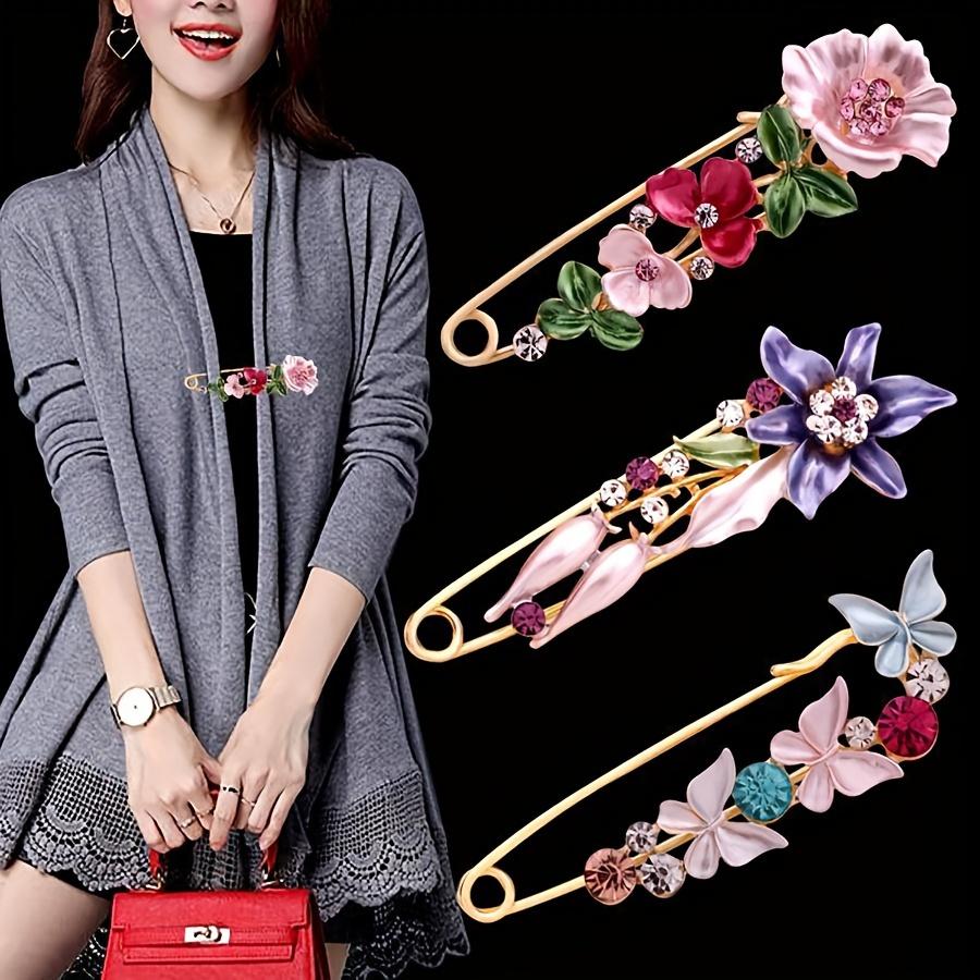 

3pcs Sweet Flower Shape Lapel Pin Inlaid Shiny Rhinestones Brooches All-match Versatile Corsage Accessories Party Birthday Jewelry 3pcs