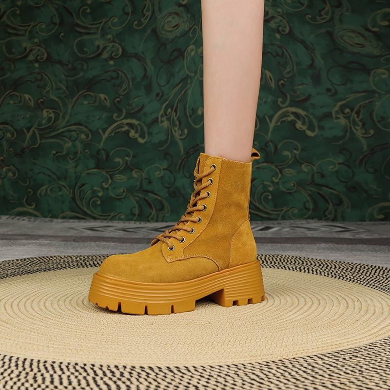 Frosted leather Martin boots women's autumn new single boots thick-soled heightening solid color women's leather boots