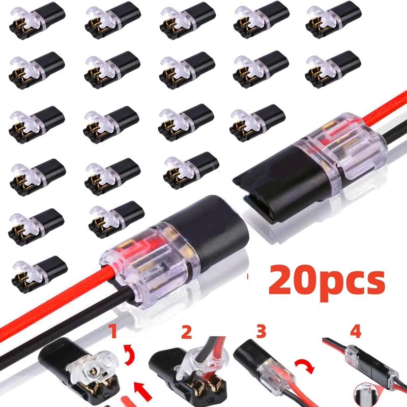 20 Pcs Double-Wire Plug-in Connector with Locking Buckle-Pluggable LED Wire Connectors 2 Pin 2 Way Electrical Wire Connector