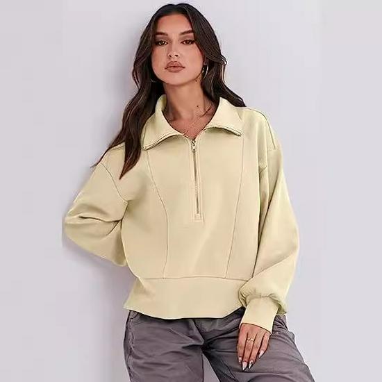 2025 Autumn European & American Women's Loose Zipper-Neck Long Sleeve Hoodie