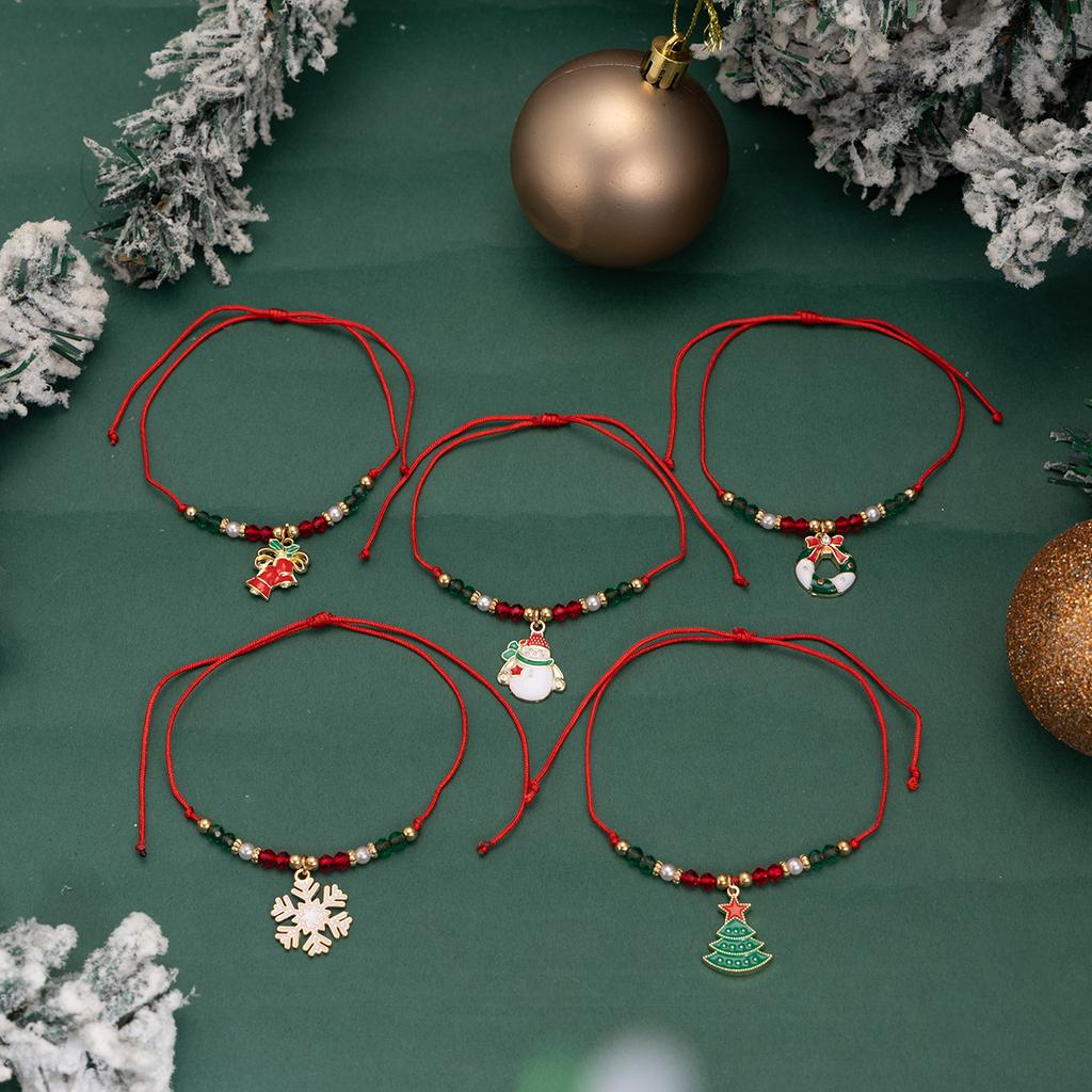 5Pcs/Set Christmas Snowflake Christmas Tree Metal Pendant Bracelet Women Trendy Simple Rope Chain Bangle Couple New Jewelry Gift