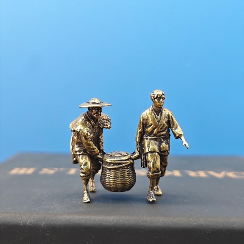 Brass Farmer Carrying A Bamboo Basket Miniature Landscape Figure Model Artificial Hill Ancient Style Scenery Decorative Ornament